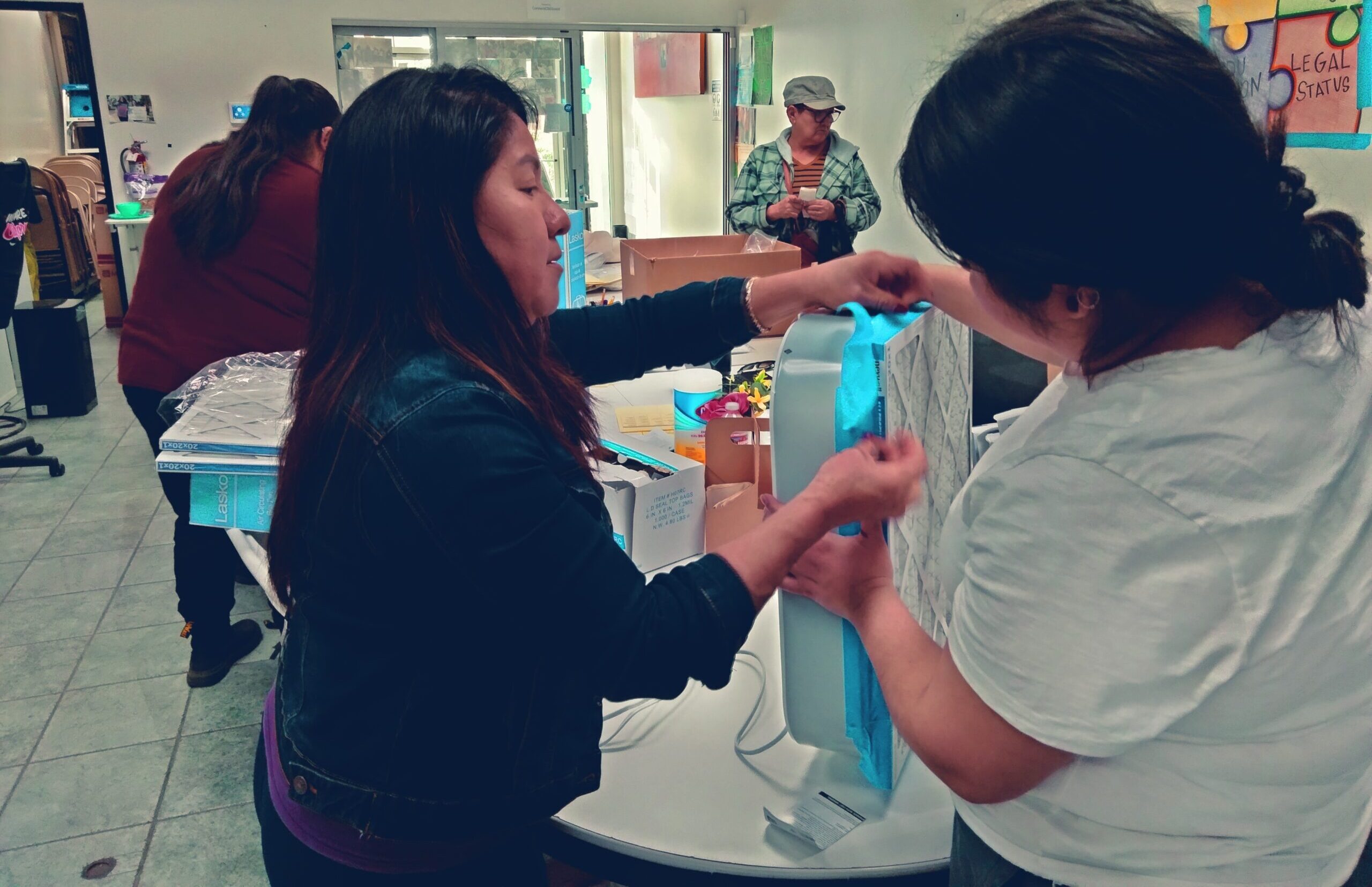 CBE staff helped community members build DIY Box Fan Air Purifiers.